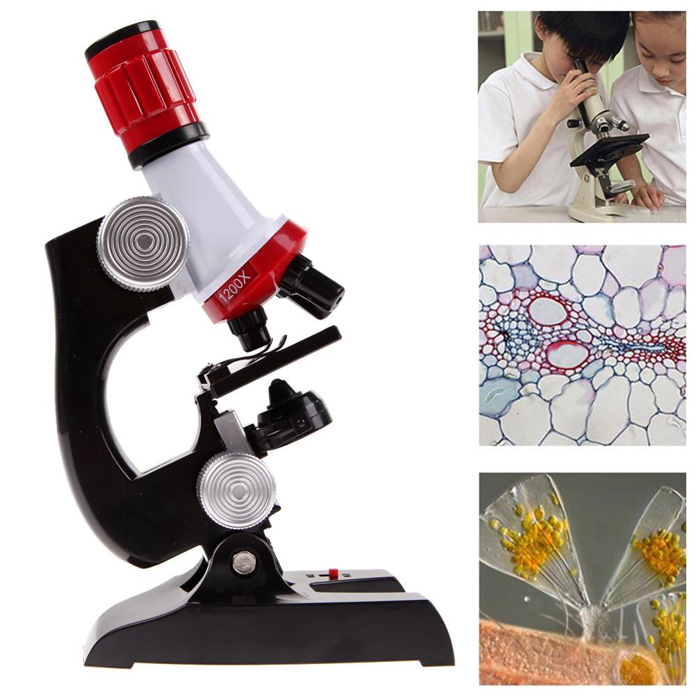 Kids Microscope Kit Science Lab LED 100-1200X Biological Microscope Ho ...